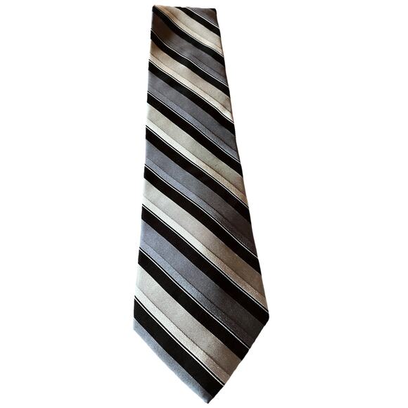Covington Silk Tie 100% Silk Black Gray Striped Necktie Designer - Picture 1 of 6